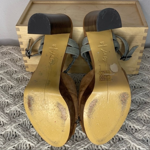 LOLA CRUZ Grey & Tan Suede Ankle Strap Heels - Picture 14 of 16